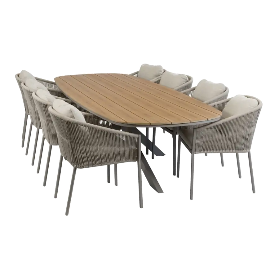 9-delige tuinset | 8 Elvira tuinstoelen (Camel) | Tuintafel Cadiz 280x115cm (Camel)