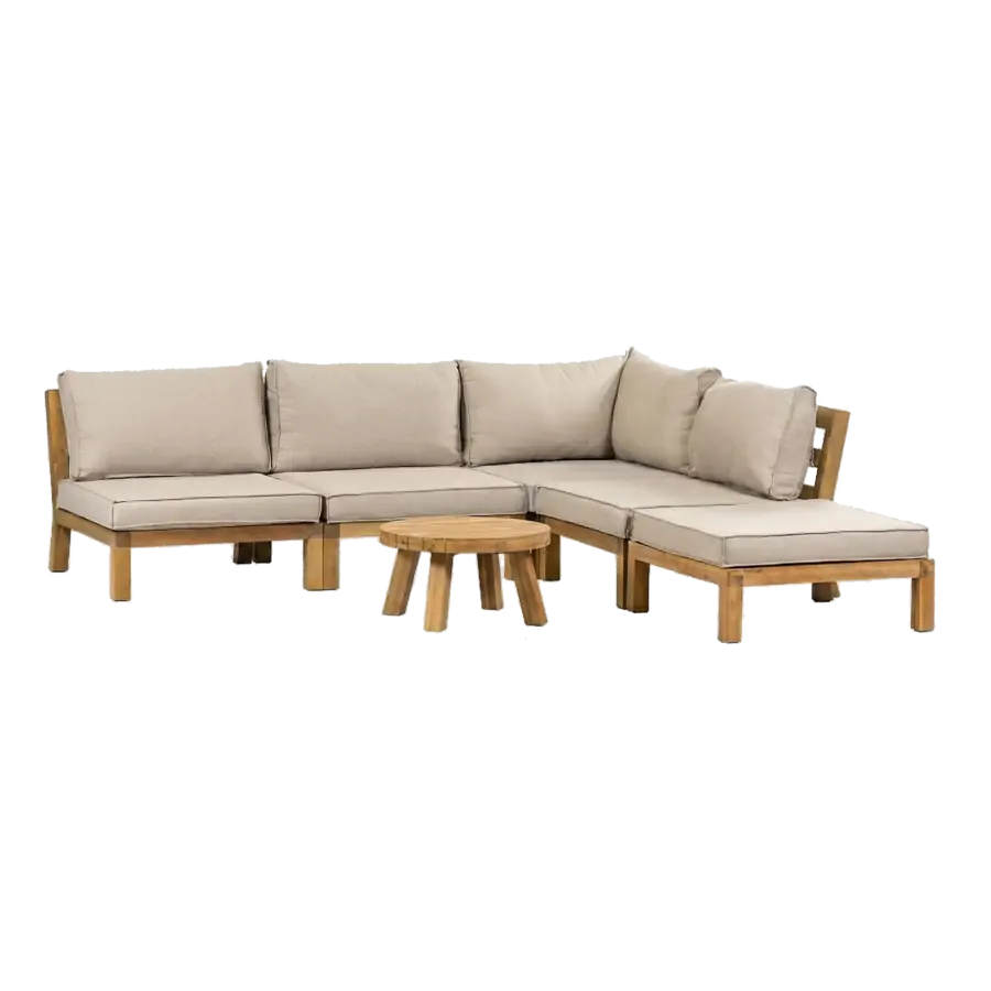 Hoek loungeset Kent | 6-delig | Sand | Acacia