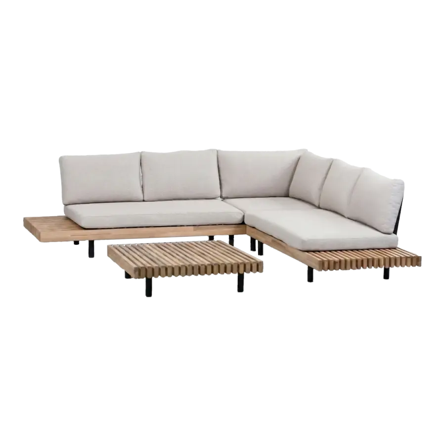 Hoek Loungeset Lissabon 3-delig | Acacia Teaklook & Sand | Inclusief loungetafel
