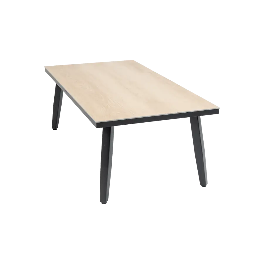 Kunststof bijzettafels - Mykonos rechthoekige bijzettafel houtlook - 4 Seizoenen Tuinmeubelen