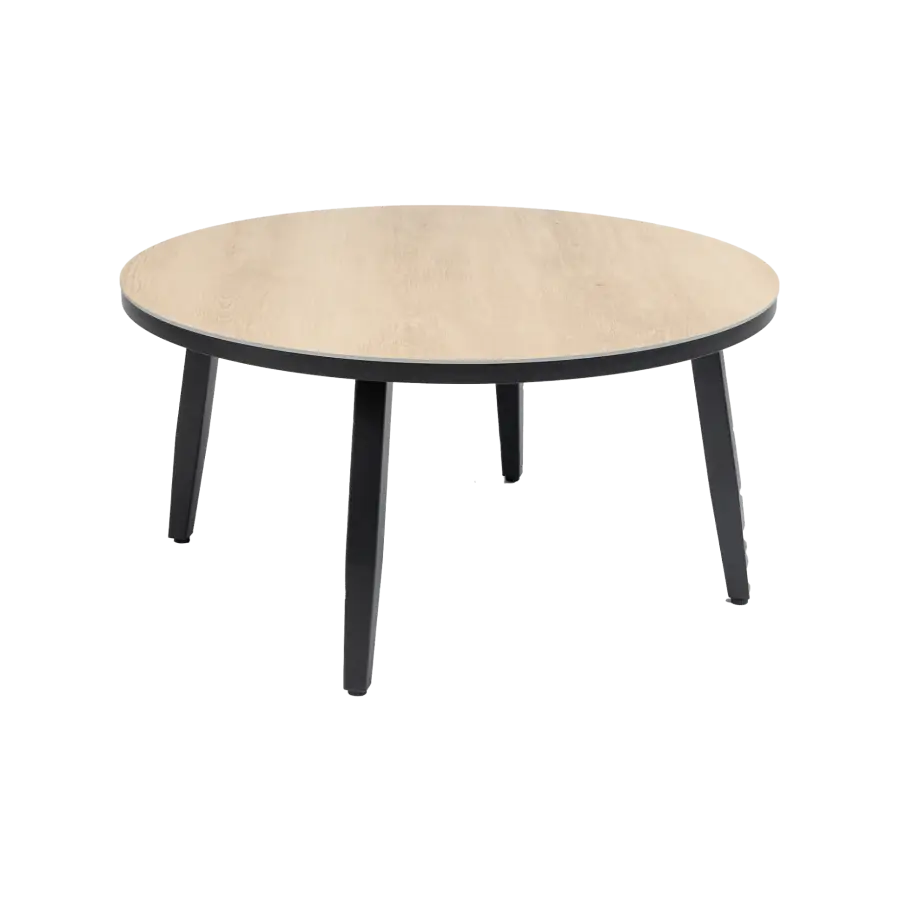 Mykonos ronde bijzettafel hout zwart 90cm - ronde houtlook bijzettafels kunststof - 4 Seizoenen Tuinmeubelen