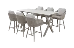 7-delige barset | 6 barstoelen Alezio (Beige) | Bartafel Barletta 200x75cm | Beige & Camel Sandstone