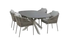 5-delige tuinset | 4 Alezio tuinstoelen (Latte) | Tuintafel Barletta 180x115cm (Desert Pearl/Camel)
