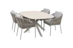 5-delige tuinset | 4 Alezio tuinstoelen (Latte) | Tuintafel Malaga 180x115cm