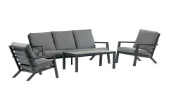 Stoel-bank Loungeset Bezano | met 3-persoonsbank | Matt Black/Grey | Aluminium