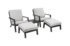 2x loungestoel Bezano | Off White  + 2x Voetenbank Bezano Off-White + Bijzettafel 50x