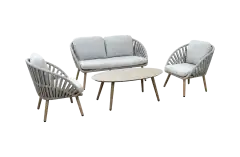 Stoel-Bank loungeset Faro | 4-delig |  Wood look & Stone