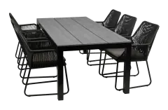 Mona tuinset-7 delige tuinset-Cyprus tuintafel-Rope tuinstoel black-aluminium frame