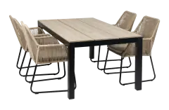Mona 5 delige tuinset-Rope tuinstoel-Sand kleur tuinstoel-cyprus tuintafel-wood kleur