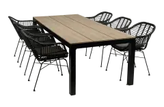 Oslo tuinset-7 delige tuinset-Oslo dining tuinstoel-black-polywood tuintafel-rond wicker vlechtwerk-aluminium frame