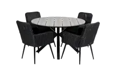 Pisa tuinset-5 delige tuinset-Pisa tuinstoel-black-polywood tuintafel-wicker vlechtwerk-aluminium frame
