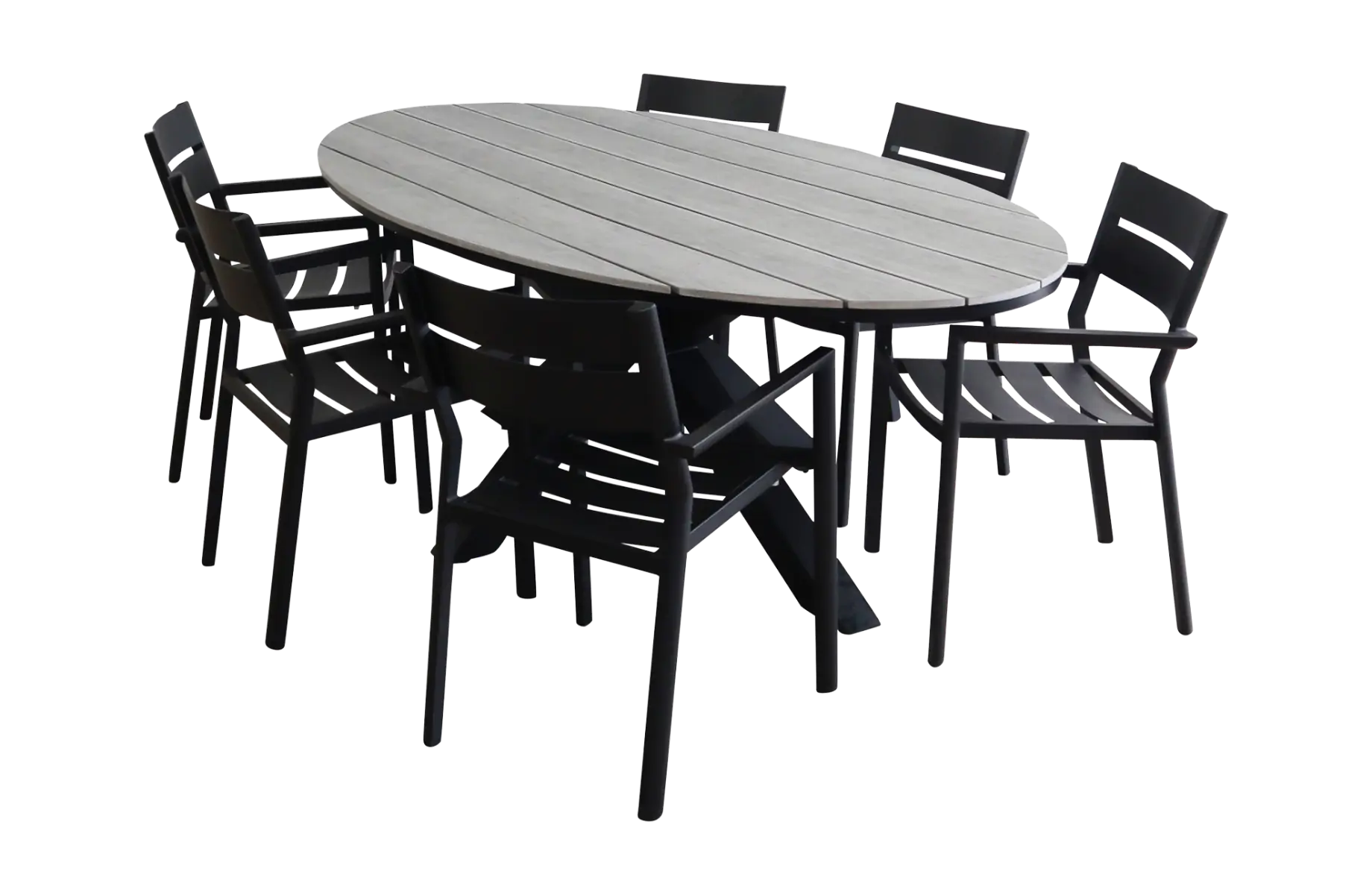 Delia ovale tuinset-7 delige tuinset-Delia stapelbare tuinstoel-black-polywood tuintafel-aluminium frame