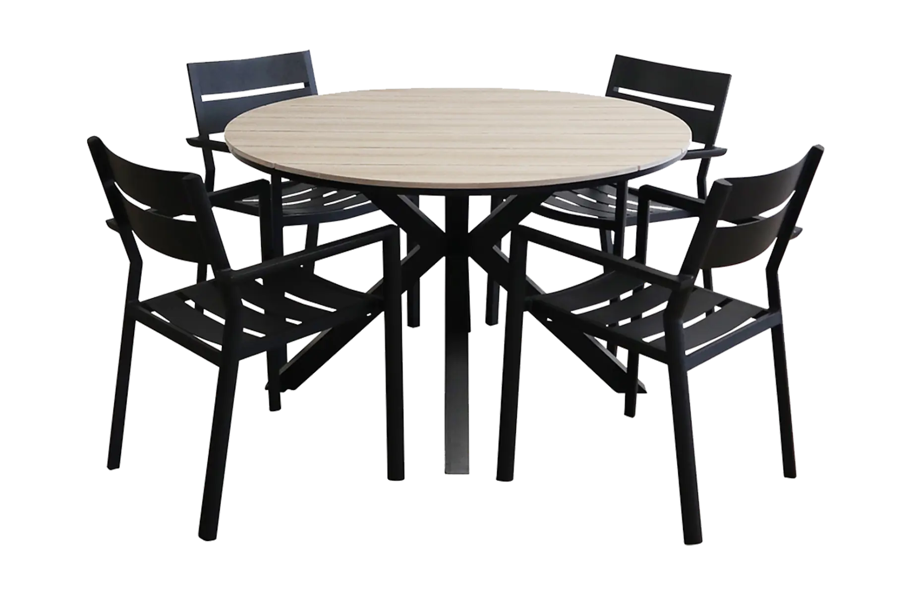 Delia ronde tuinset-5 delige tuinset-stapelbare tuinstoelen black-polywood tuintafel-aluminium frame