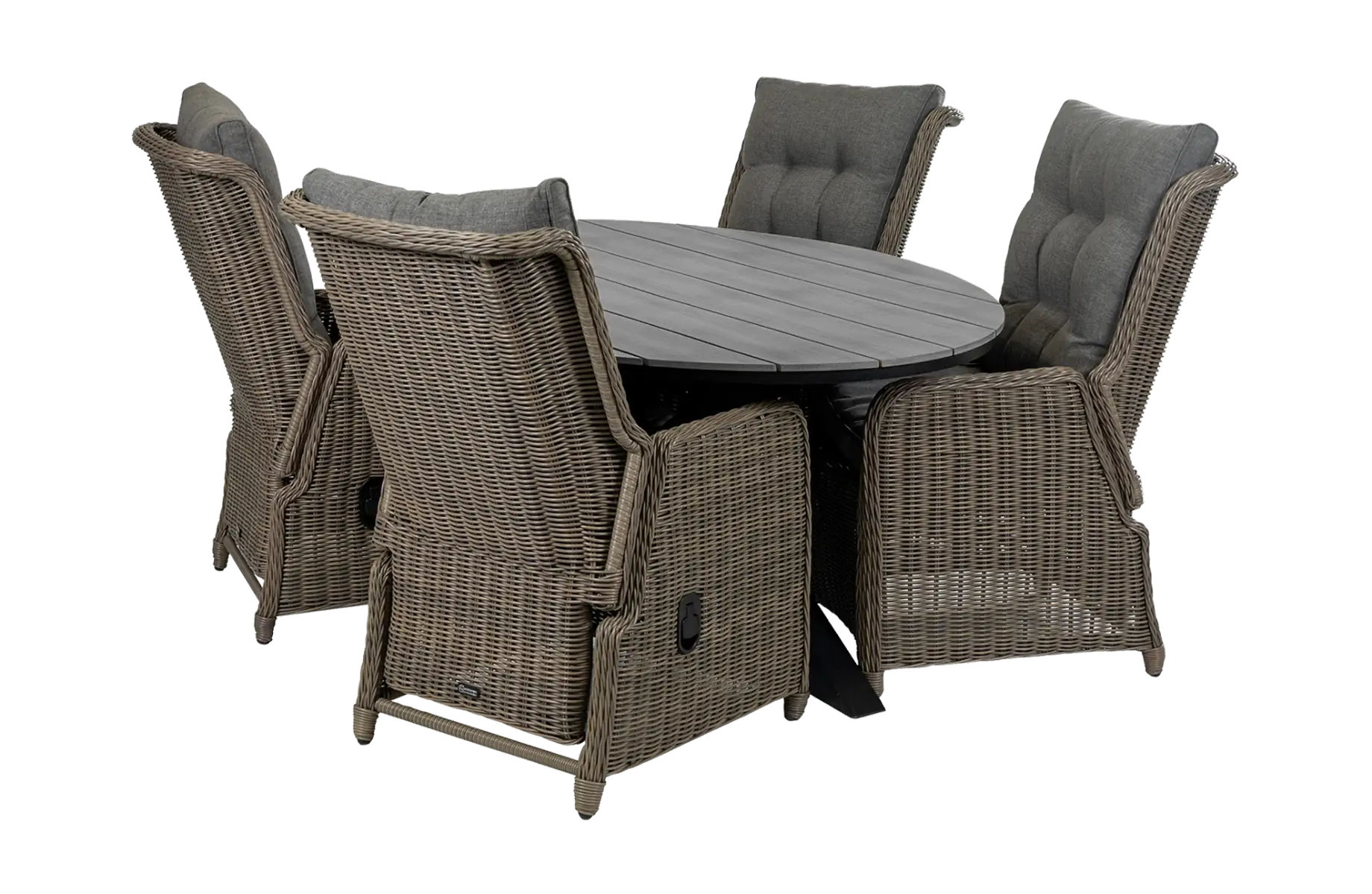 5-delige tuinset | 4 Dublin verstelbare stoelen (SW) | 180cm ovale Cyprus tuintafel (Grey)