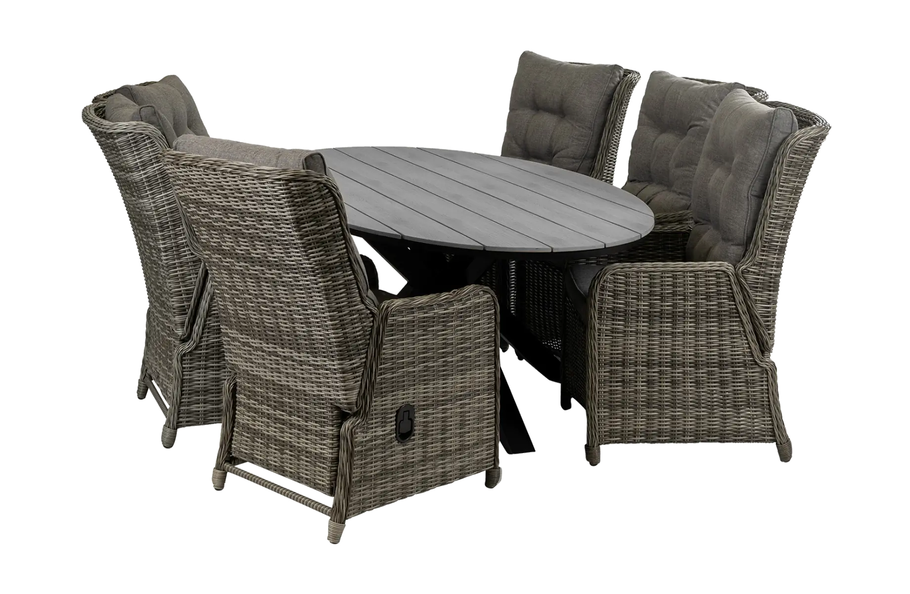 Dublin ronde tuinset-5 delige tuinset-Dublin verstelbare tuinstoel-Ash Grey-polywood tuintafel-wicker vlechtwerk-aluminium frame