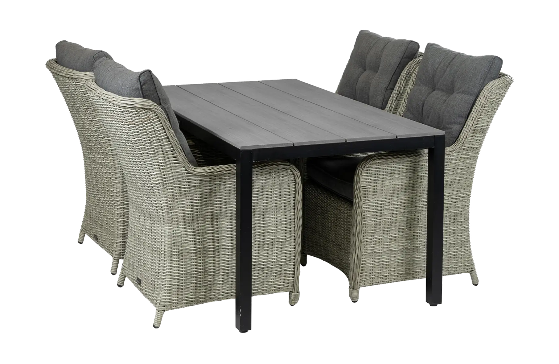 Dublin tuinset 7 delig-6 Dublin tuinstoelen-Mystic Grey-wicker-aluminium frame-polywood tuintafel-schuin