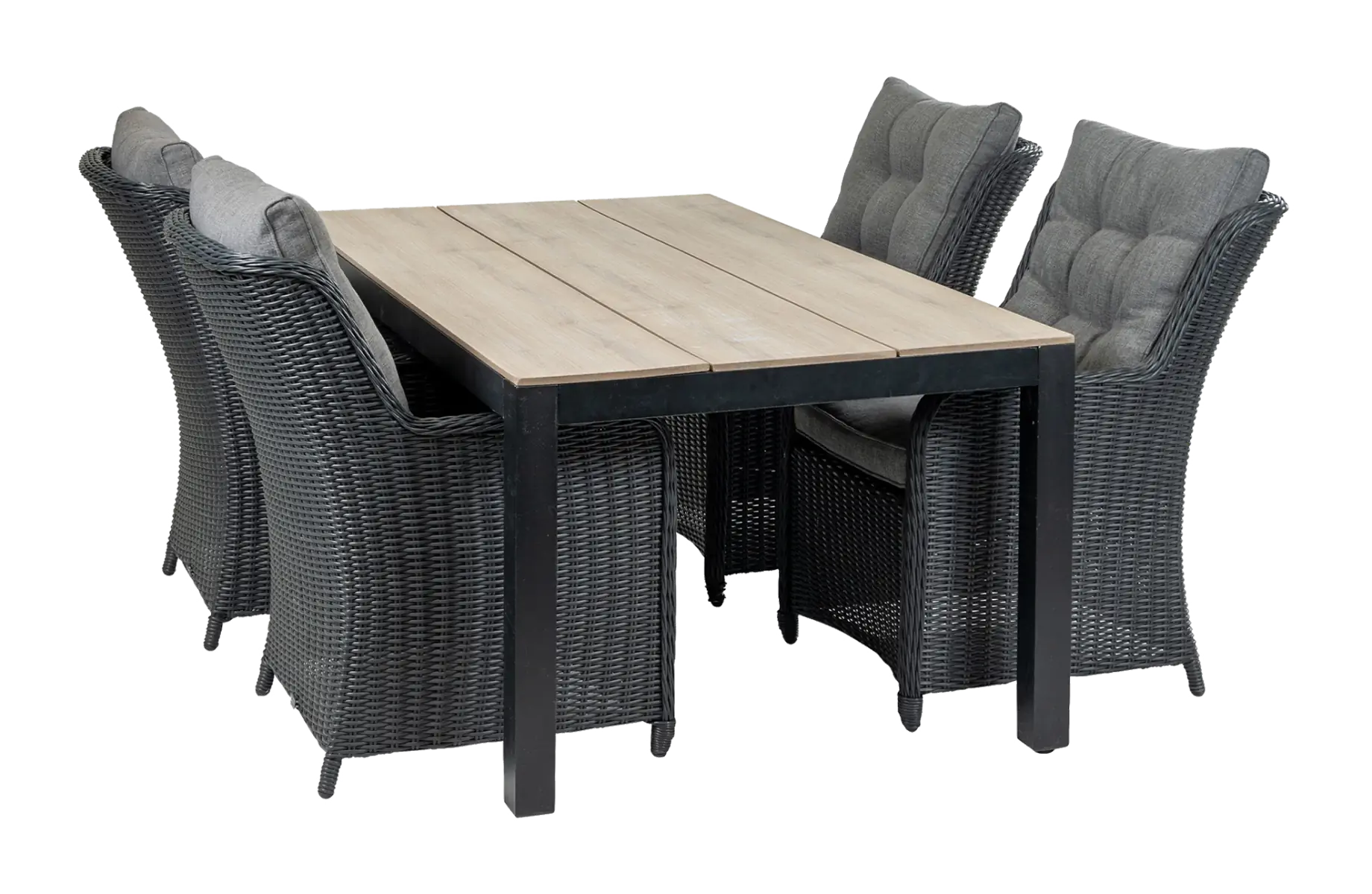 5-delige-tuinset-cyprus-tuintafel-wood-rechthoekig-dublin-zwarte-wicker vlechtwerk-tuinstoel