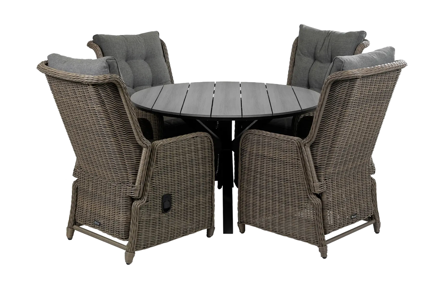 Dublin ronde tuinset-5 delige tuinset-Dublin verstelbare tuinstoel-polywood tuintafel-wicker vlechtwerk-aluminium frame