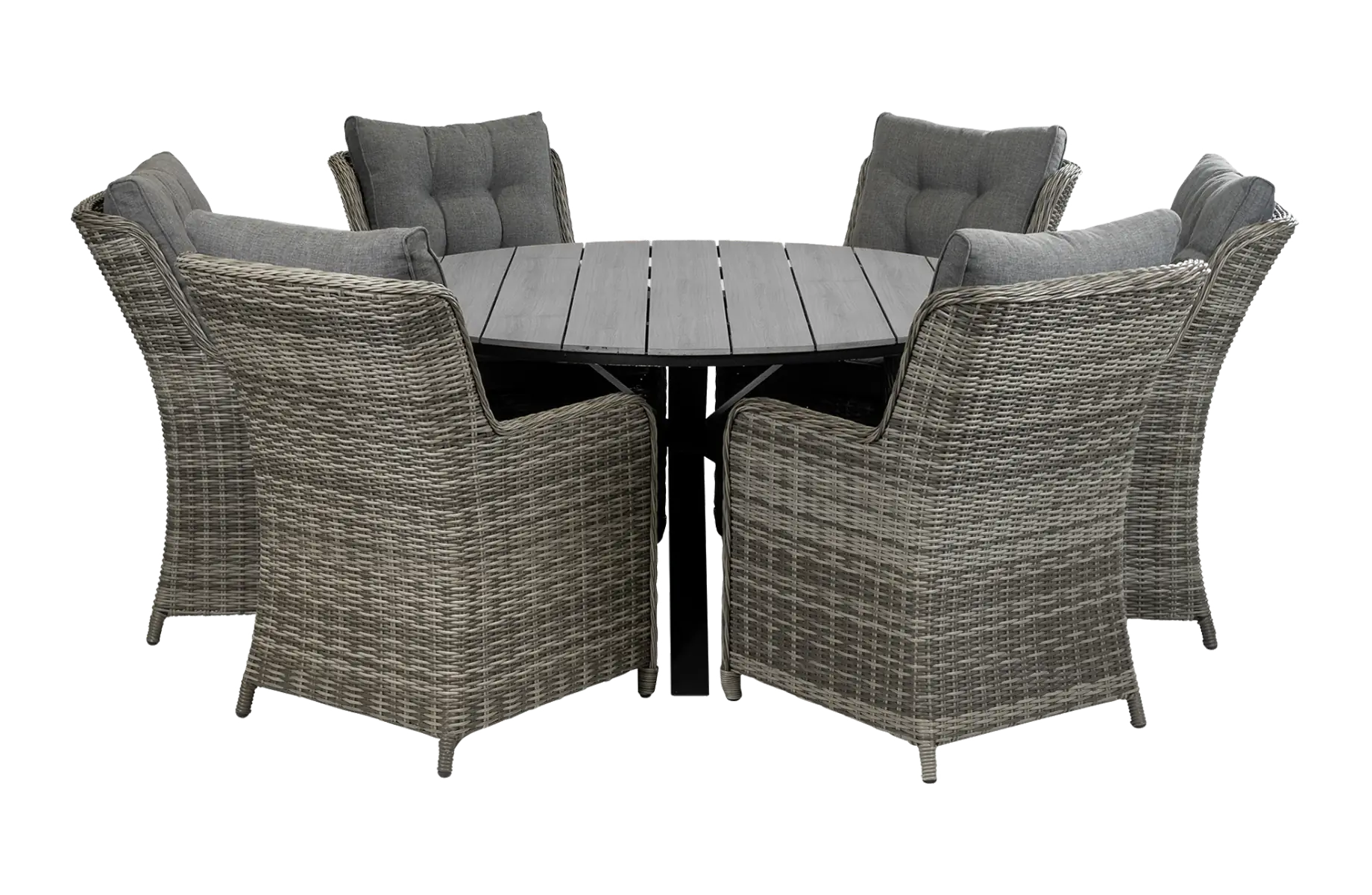 cyprus-ronde-tuintafel-grey-mystic-grey-tuinstoelen-vast-dublin-wicker vlechtwerk-aluminium frame