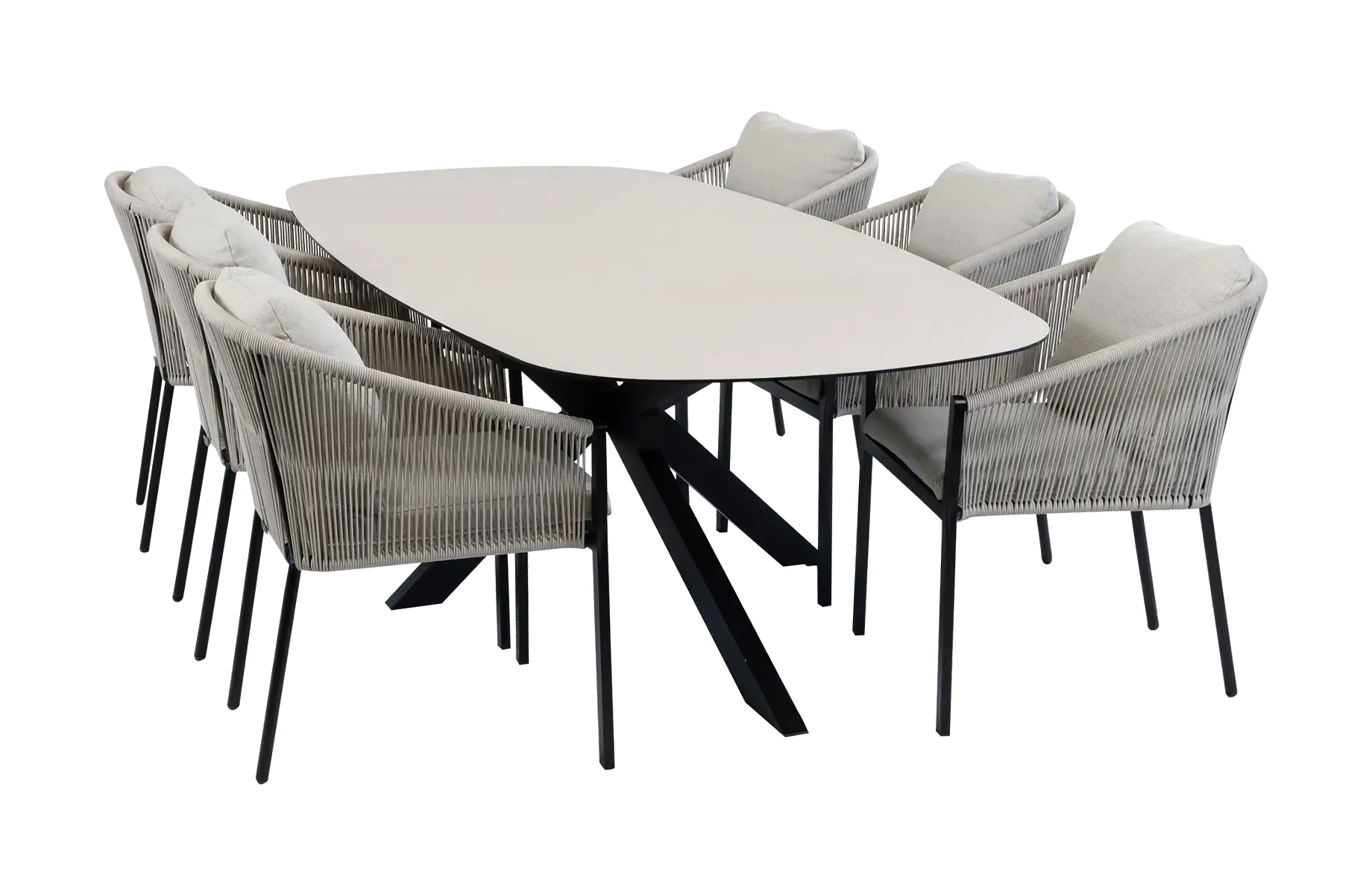 7-delige tuinset | 6 Elvira tuinstoelen | Tuintafel Barletta 240x115cm | Black Sandstone 