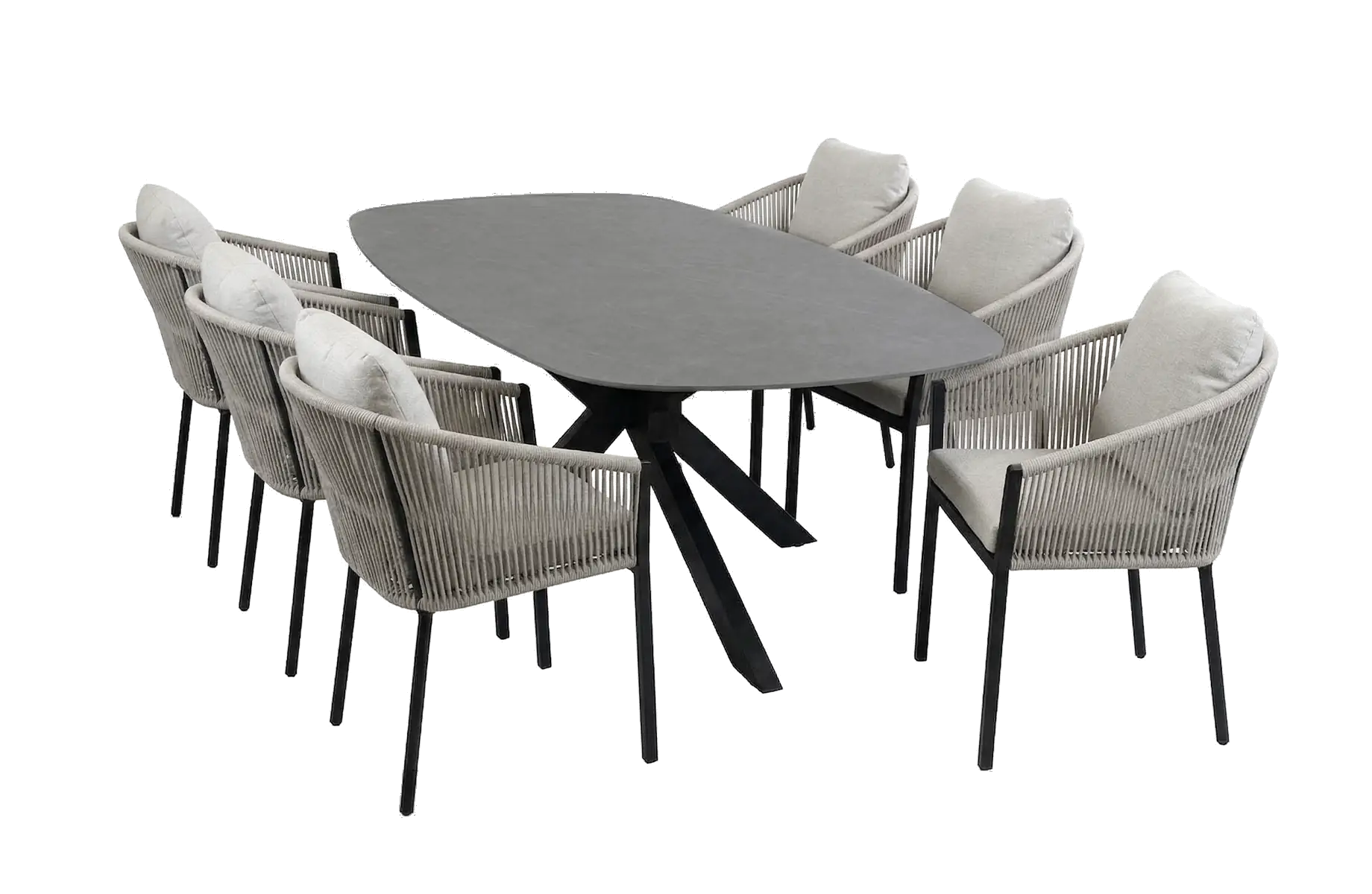 7-delige tuinset | 6 Elvira tuinstoelen | Tuintafel Barletta 240x115cm | Camel & Black Desert Pearl