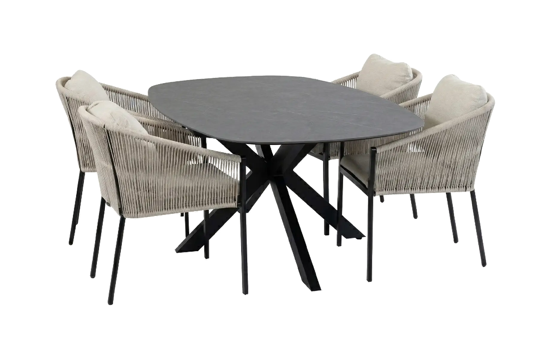 5-delige tuinset | 4 Elvira tuinstoelen | Tuintafel Barletta 180x115cm | Camel & Black Desert Pearl 