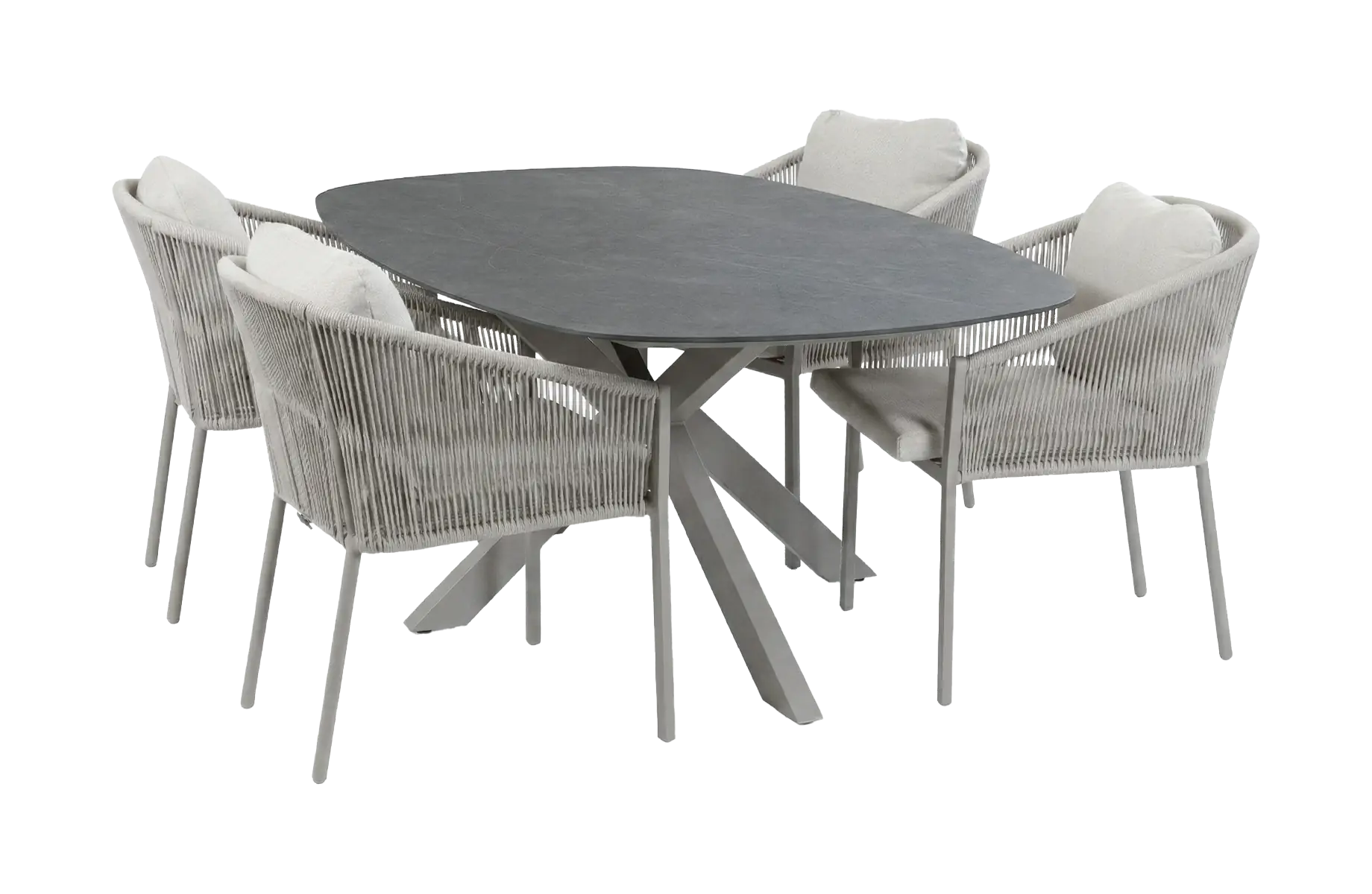 5-delige tuinset | 4 Elvira tuinstoelen (Camel) | Tuintafel Barletta 180x115cm (Desert Pearl/Camel)
