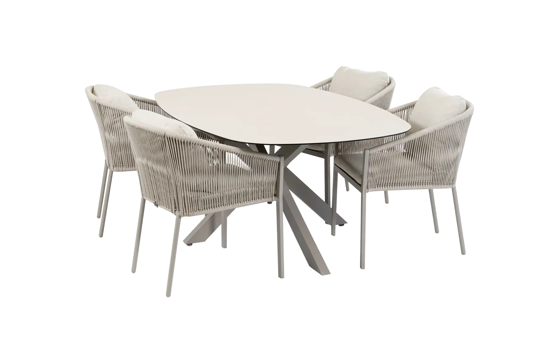 5-delige tuinset | 4 Elvira tuinstoelen | Tuintafel Barletta 180x115cm | Camel & Sandstone