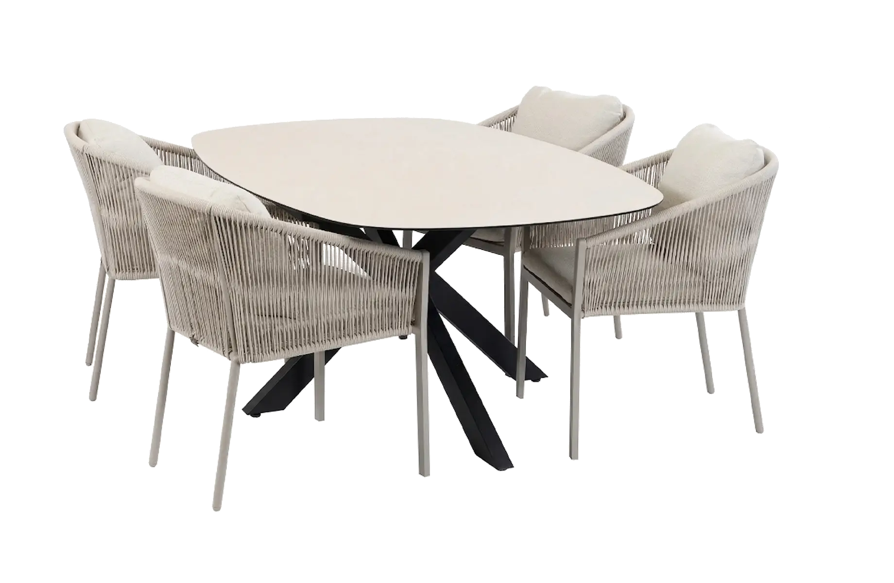 5-delige tuinset | 4 Elvira tuinstoelen | Tuintafel Barletta 180x115cm  | Camel & Black Sandstone 
