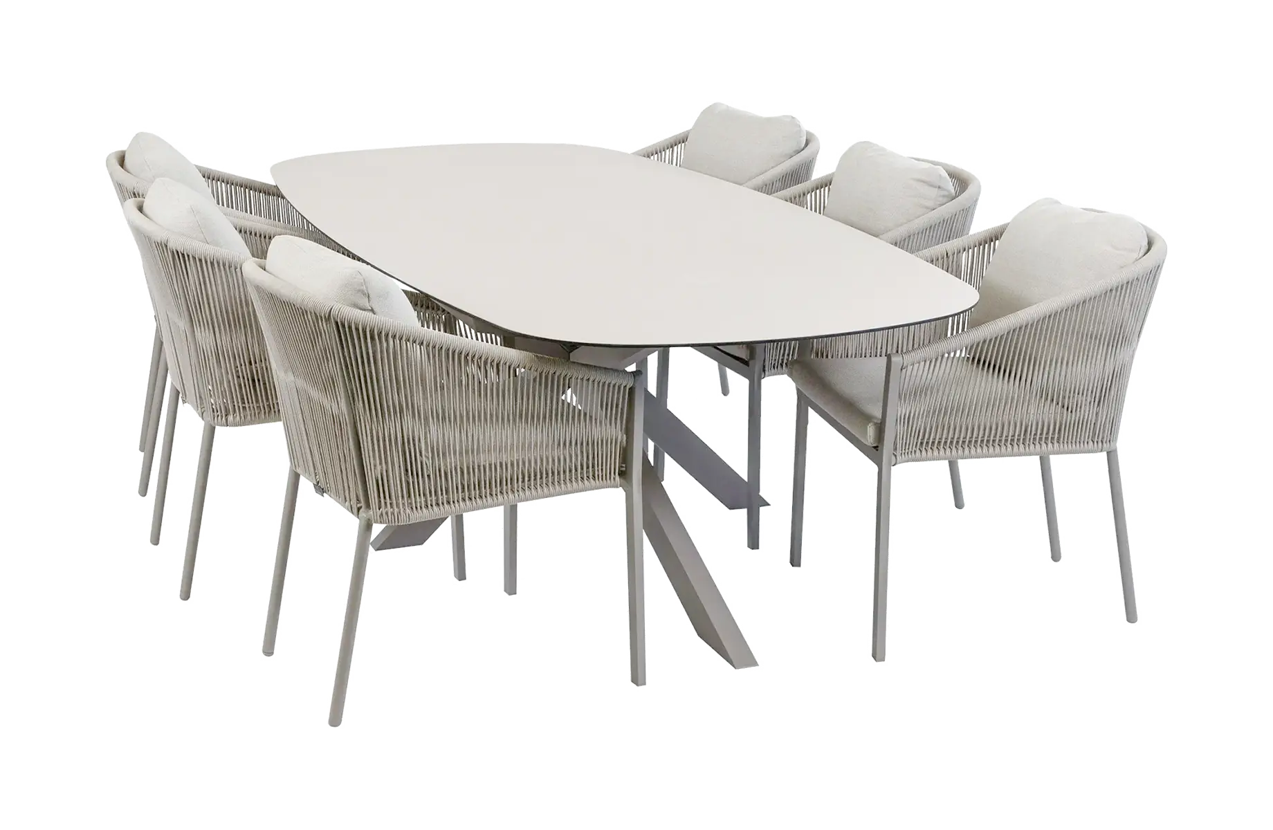  7-delige tuinset | 6 Elvira tuinstoelen | Tuintafel Barletta 240x115cm | Camel & Camel Sandstone