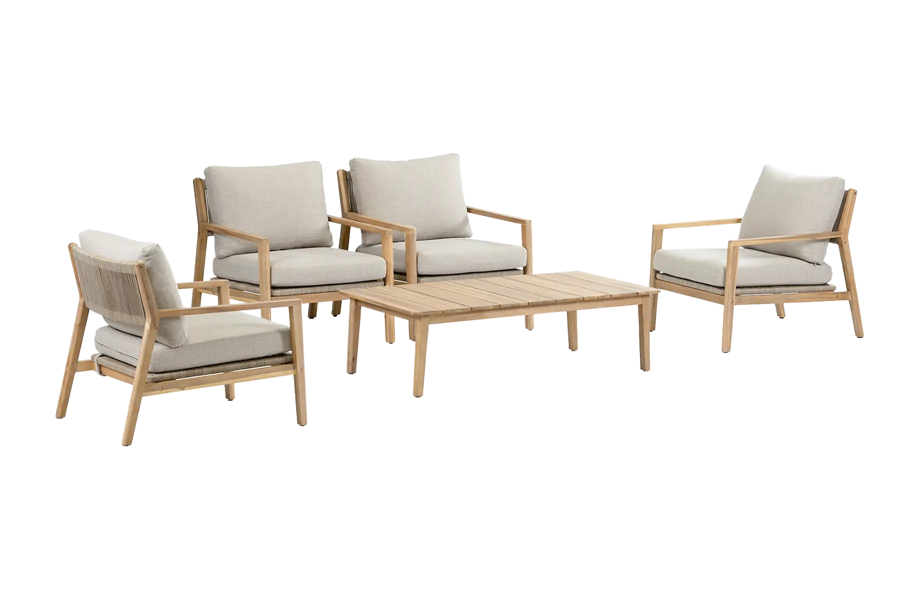 4x Loungestoel Felline + Loungetafel Felline | 120x60cm | Acaciahout