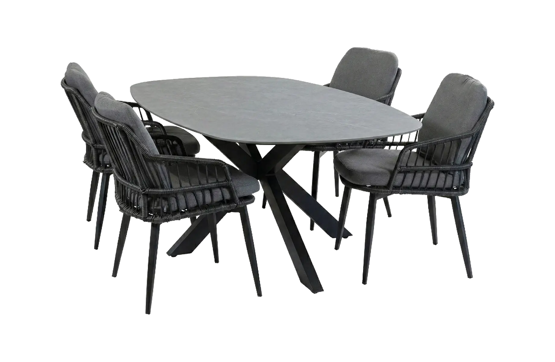 5-delige tuinset | 4 Isabel tuinstoelen (Black) | Tuintafel Barletta 180x115cm (Black/Desert Pearl)