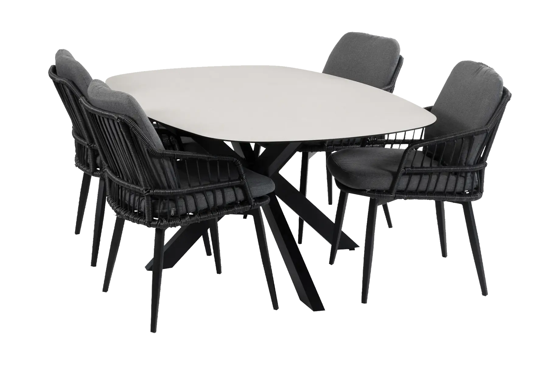   5-delige tuinset | 4 Isabel tuinstoelen | Tuintafel Barletta 180x115cm | Black & Black Sandstone 