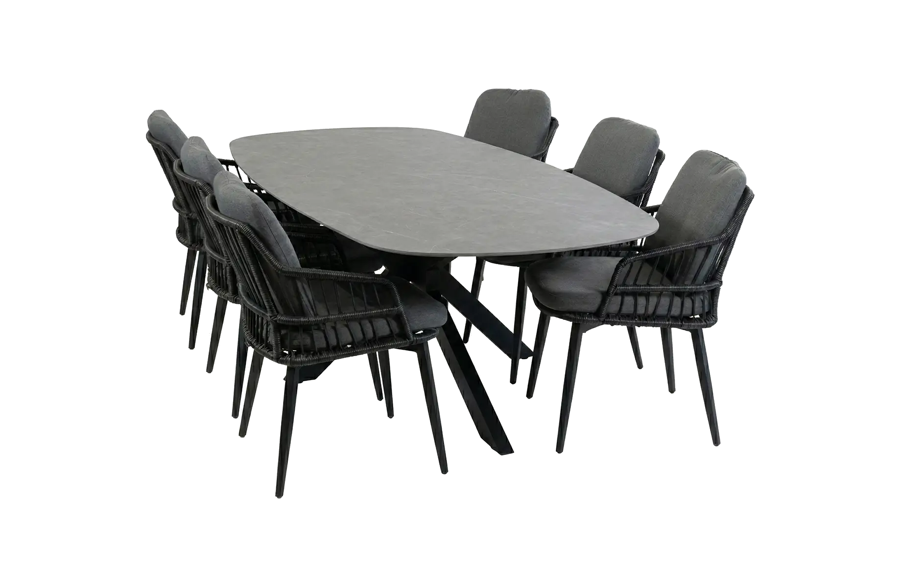 7-delige tuinset | 6 Isabel tuinstoelen (Black) | Tuintafel Barletta 240x115cm (Desert Pearl/Black)