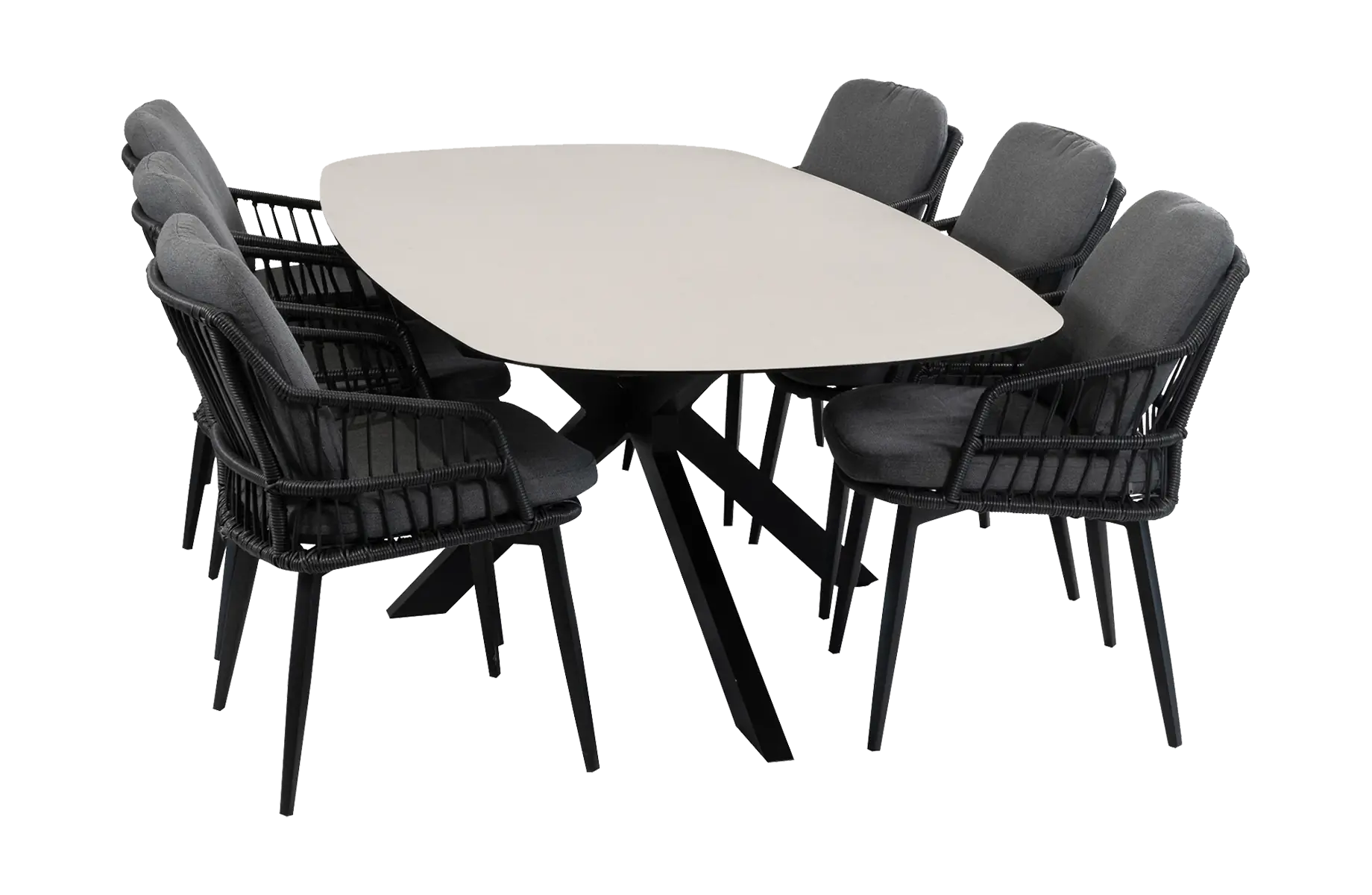 7-delige tuinset | 6 Isabel tuinstoelen | Tuintafel Barletta 240x115cm | Black & Black Sandstone