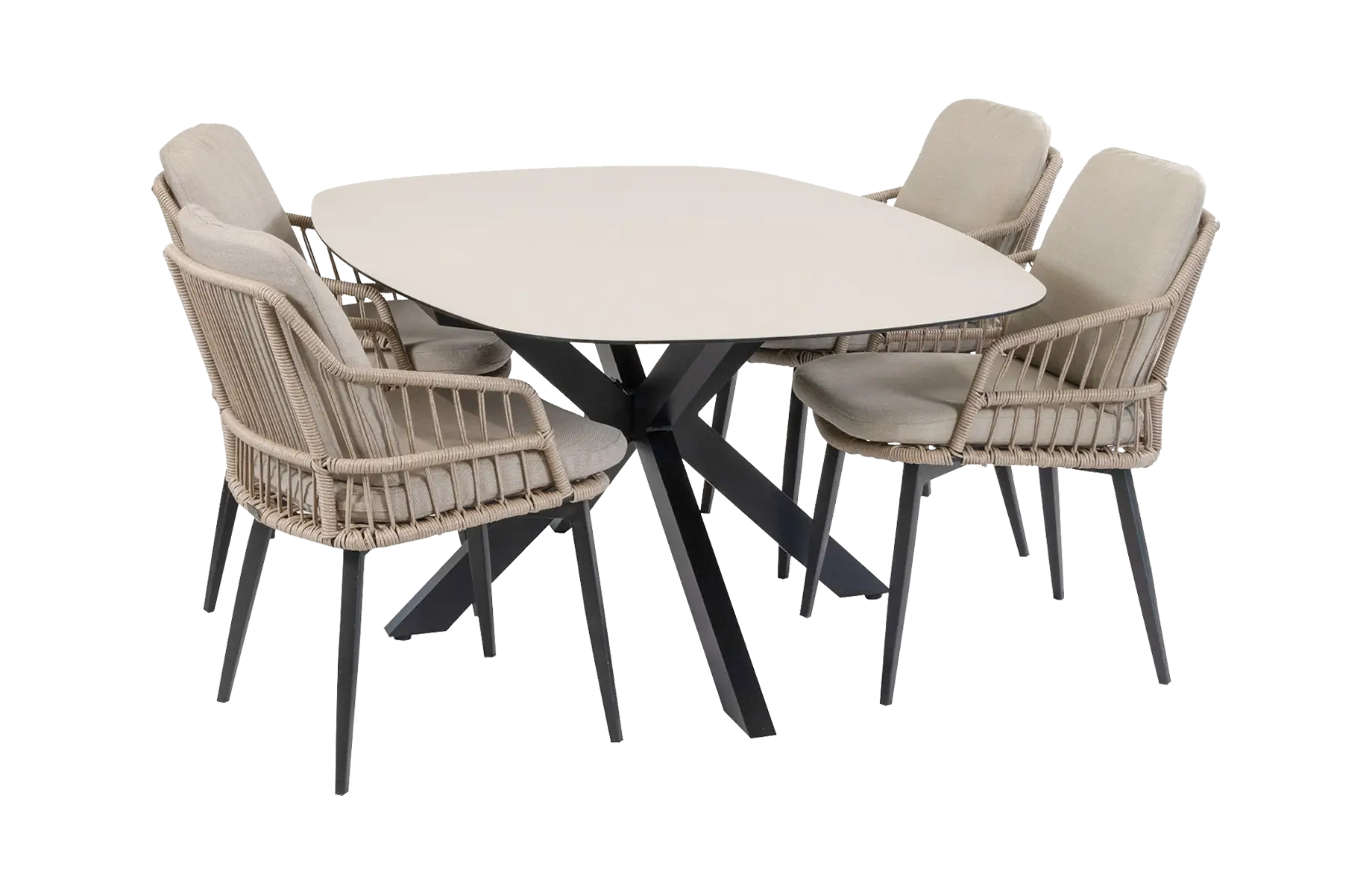 5-delige tuinset | 4 Isabel tuinstoelen | Tuintafel Barletta 180x115cm | Sand & Black Sandstone