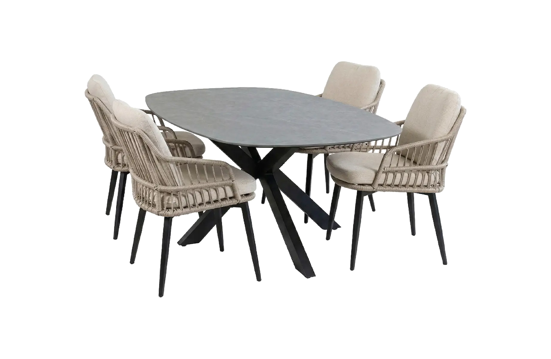 5-delige tuinset | 4 Isabel tuinstoelen | Tuintafel Barletta 180x115cm | Sand & Black Desert Pearl