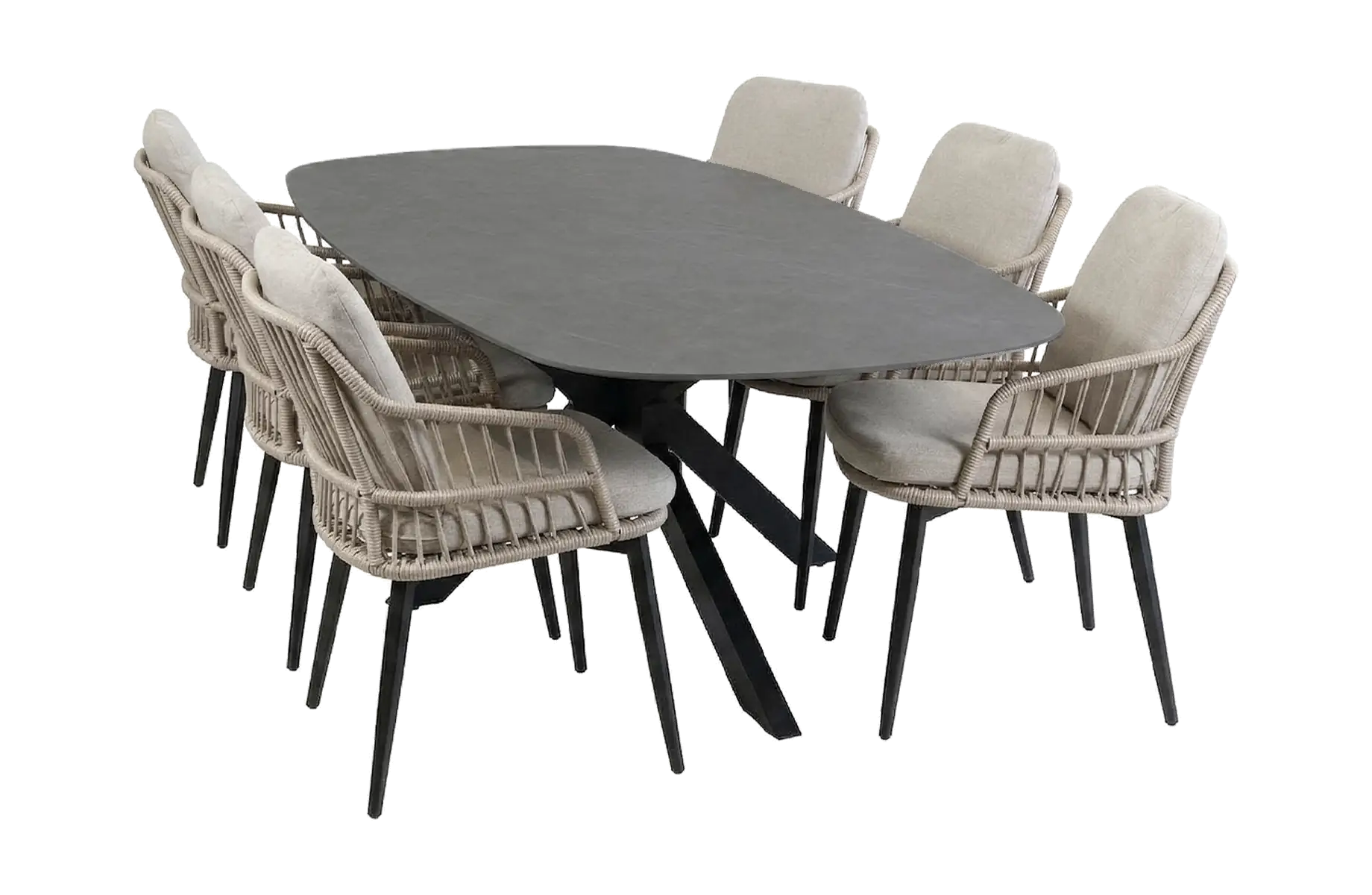   7-delige tuinset | 6 Isabel tuinstoelen | Tuintafel Barletta 240x115cm | Sand & Black Desert Pearl