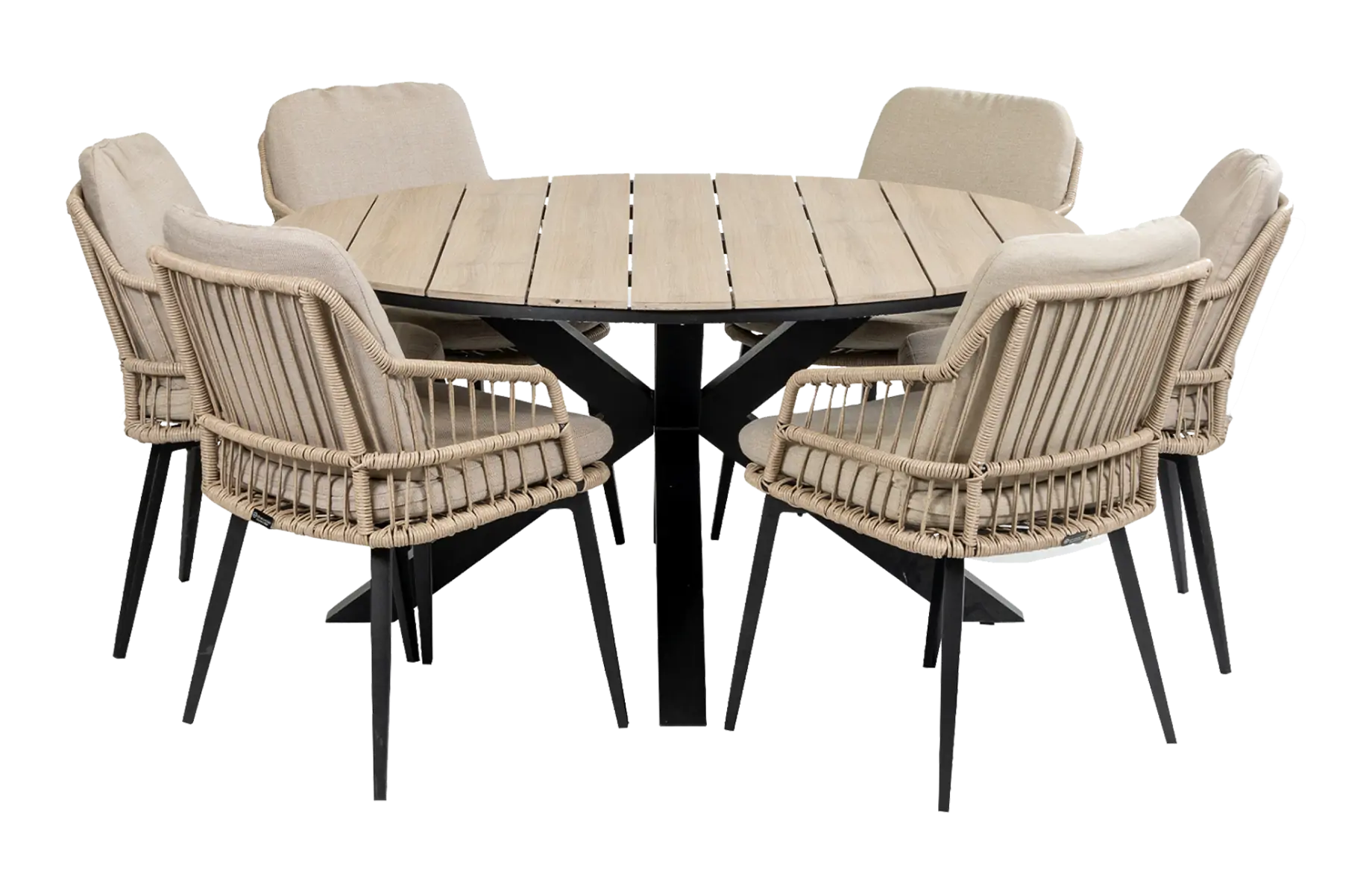 ronde-tuinset-6personen-rope-tuinstoelen-beige-tuintrend-moderne-tuin-polywood-tuintafel-rond