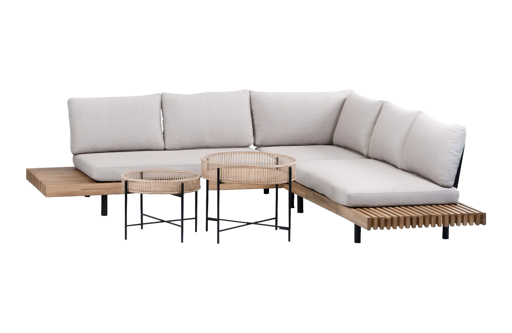 Hoek Loungeset Lissabon 4-delig | Sand | Incl. 2 Aiko Naturel Bijzettafels