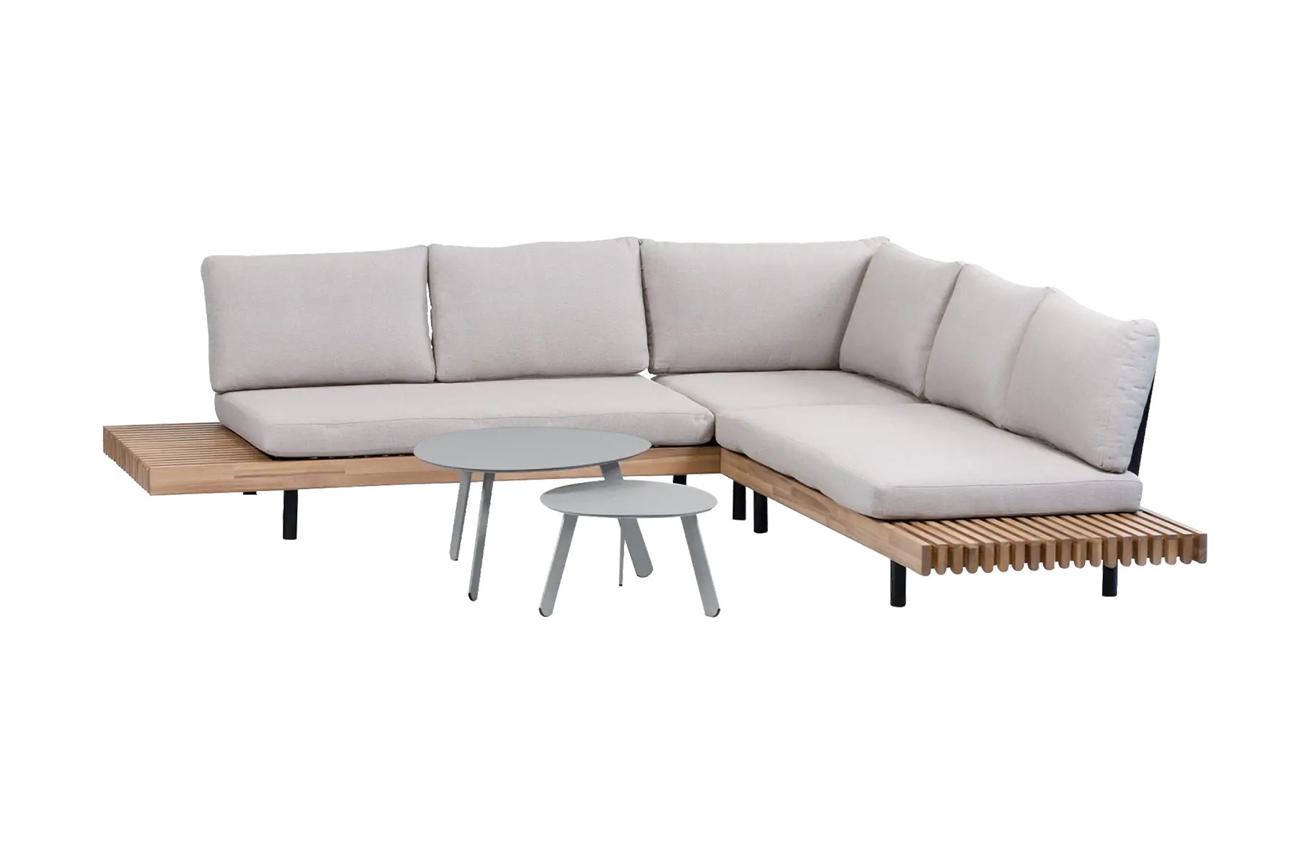 Hoek Loungeset Lissabon 4-delig | Acacia teaklook & Sand | Incl. 2 Secli Bijzettafels