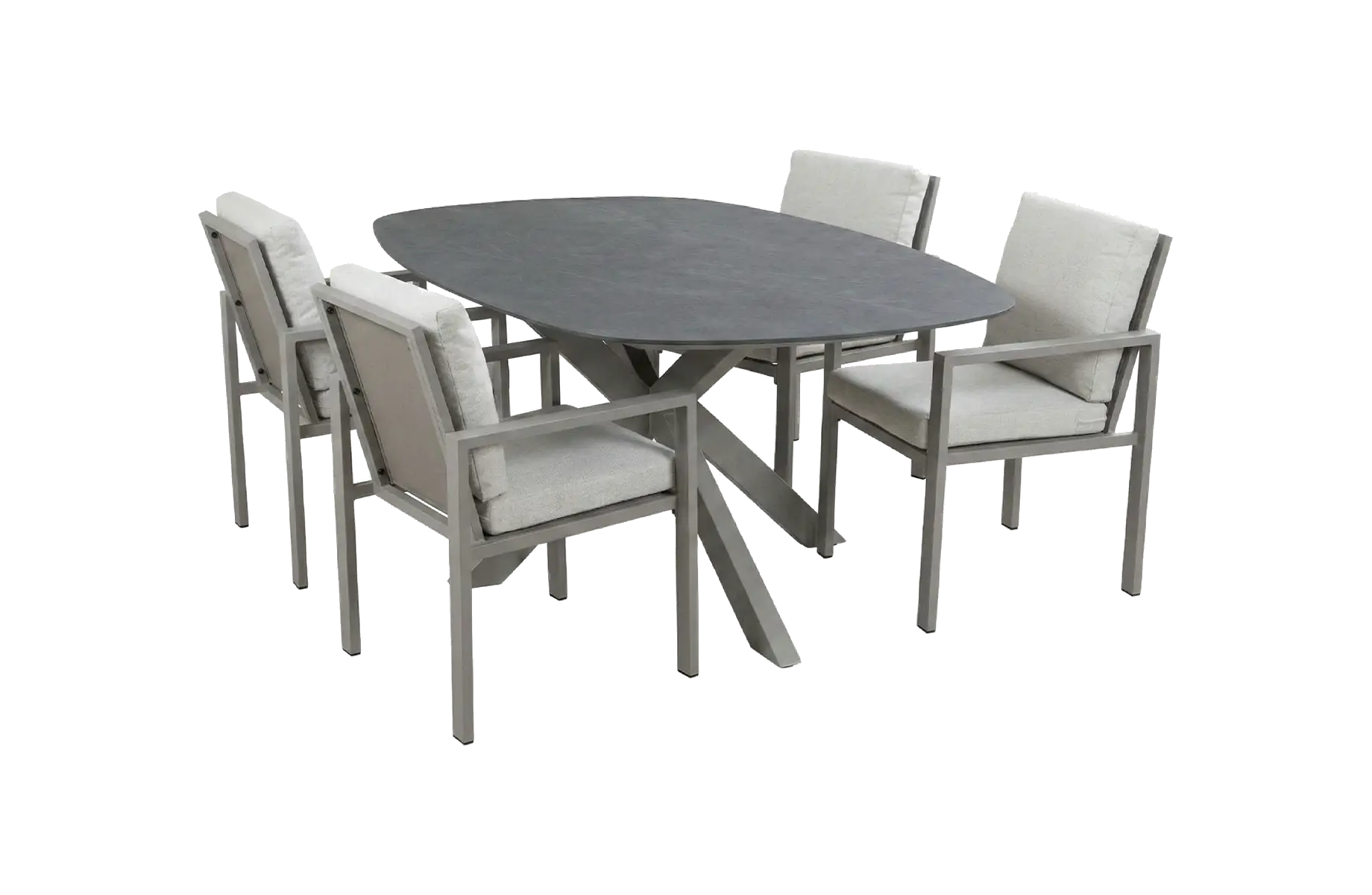 5-delige tuinset | 4 Lumo tuinstoelen (Camel) | Tuintafel Barletta 180x115cm (Desert Pearl/Camel)