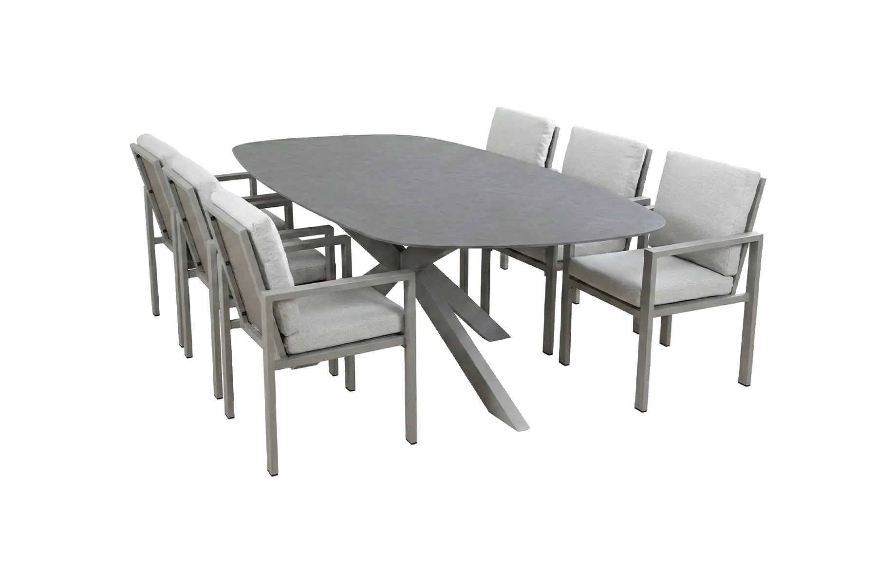 7-delige tuinset | 6 Lumo tuinstoelen (Camel) | Tuintafel Barletta 240x115cm (Desert Pearl/Camel)