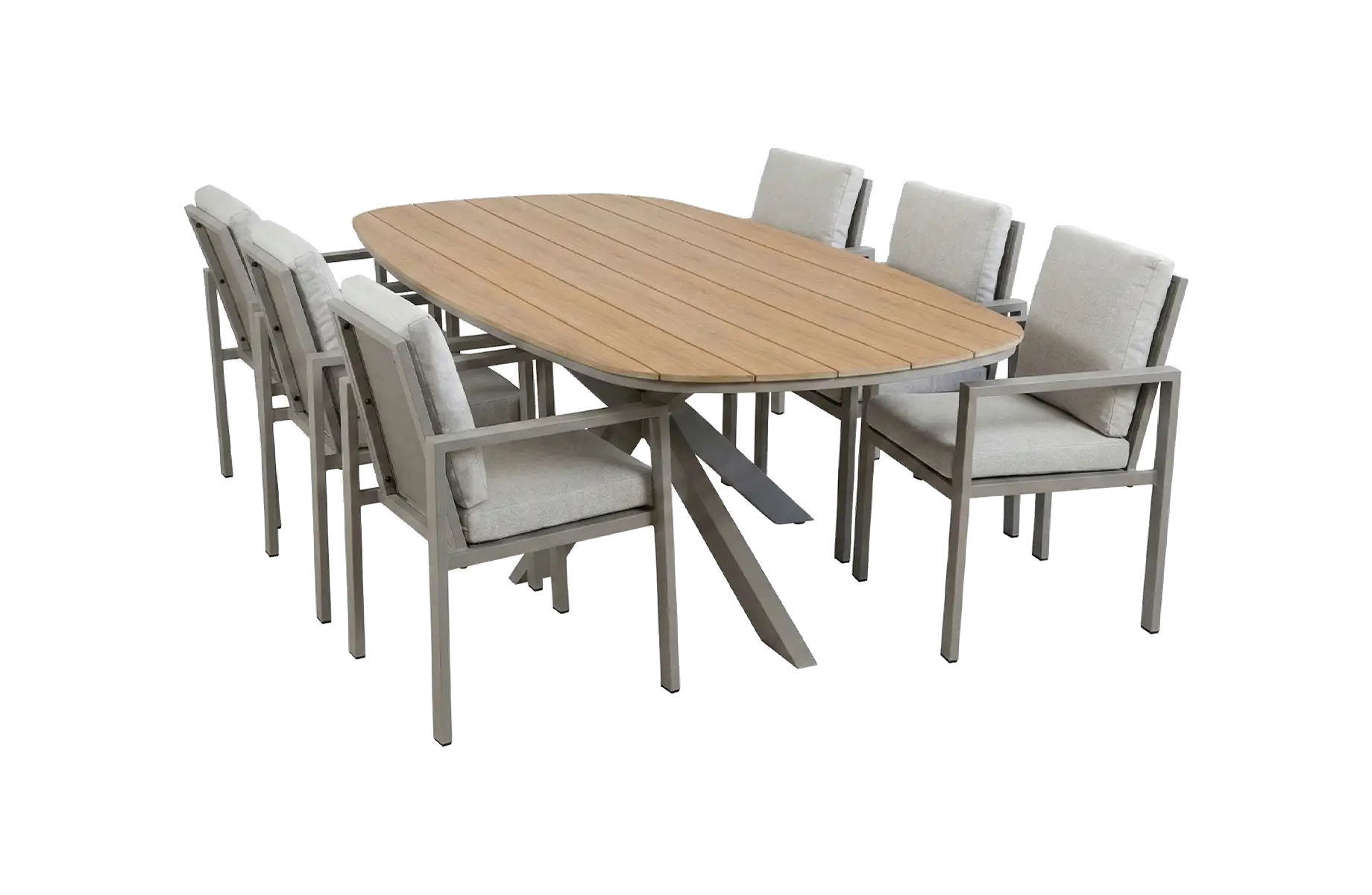 7-delige tuinset | 6 Lumo tuinstoelen (Beige/Camel) | Tuintafel Cadiz 240x115cm (Camel)