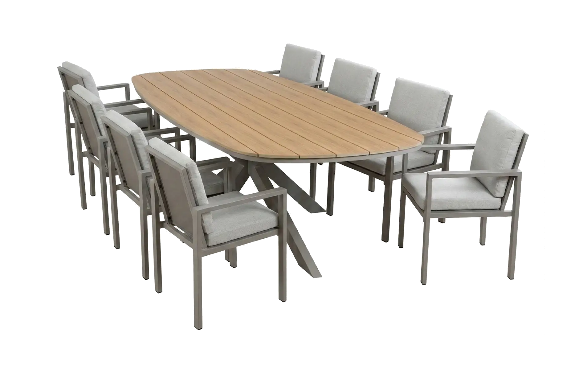 9-delige tuinset | 8 Lumo tuinstoelen (Beige/Camel) | Tuintafel Cadiz 280x115cm (Camel)