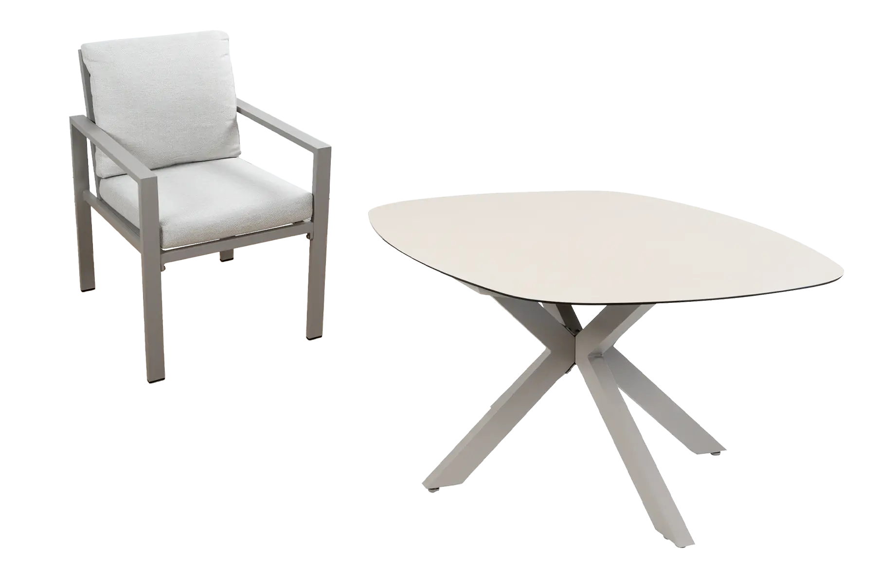 5-delige tuinset | 4 Lumo tuinstoelen (Beige & Camel) | Tuintafel Malaga 180x115cm (Camel)