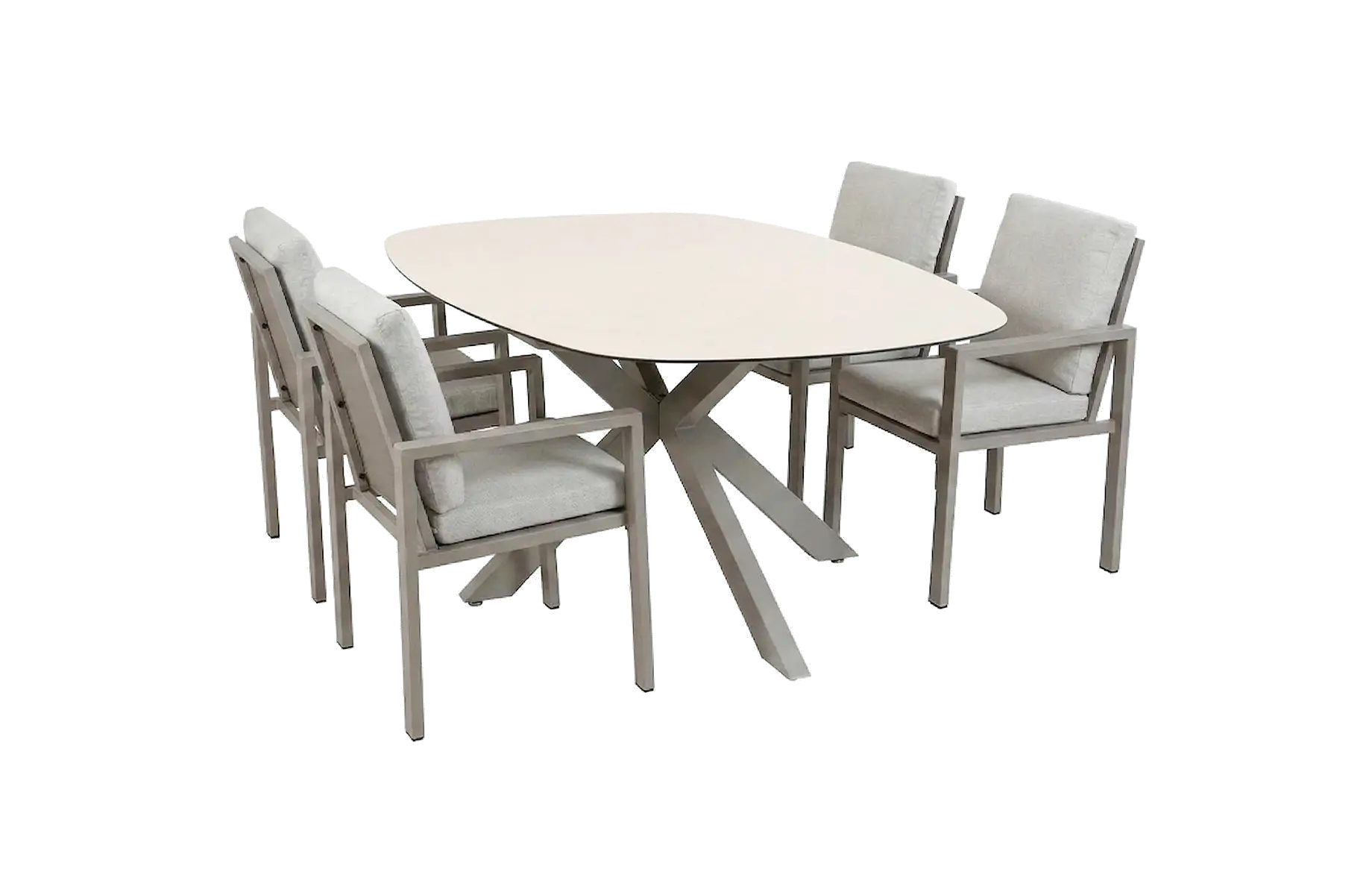 5-delige tuinset | 4 Lumo tuinstoelen (Beige & Camel) | Tuintafel Malaga 180x115cm (Camel)