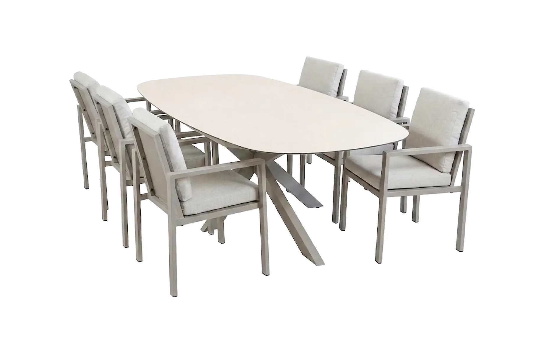 7-delige tuinset | 6 Lumo tuinstoelen (Beige/Camel) | Tuintafel Malaga 240x115cm (Camel)