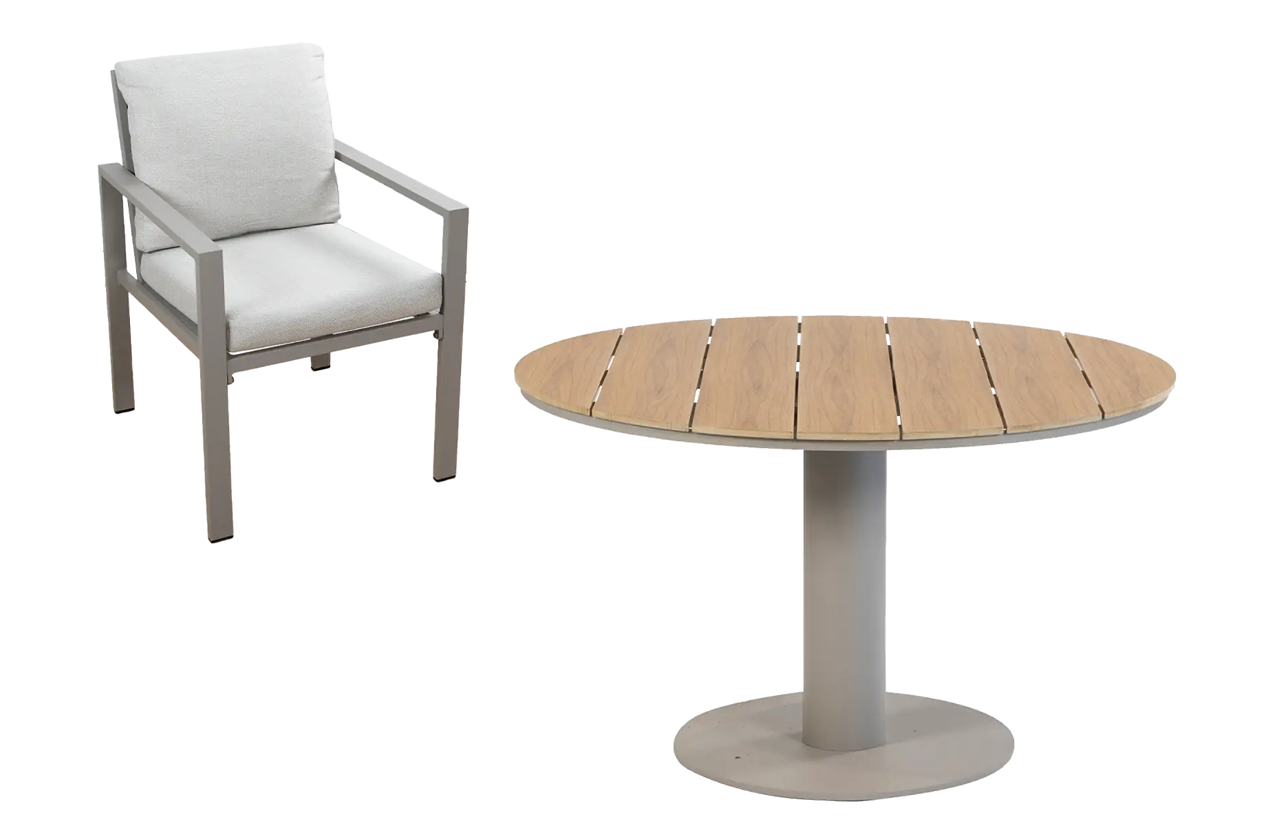 5-delige ronde tuinset | 4 Lumo tuinstoelen (Beige & Camel) | Tuintafel Tower ø120cm (Camel)