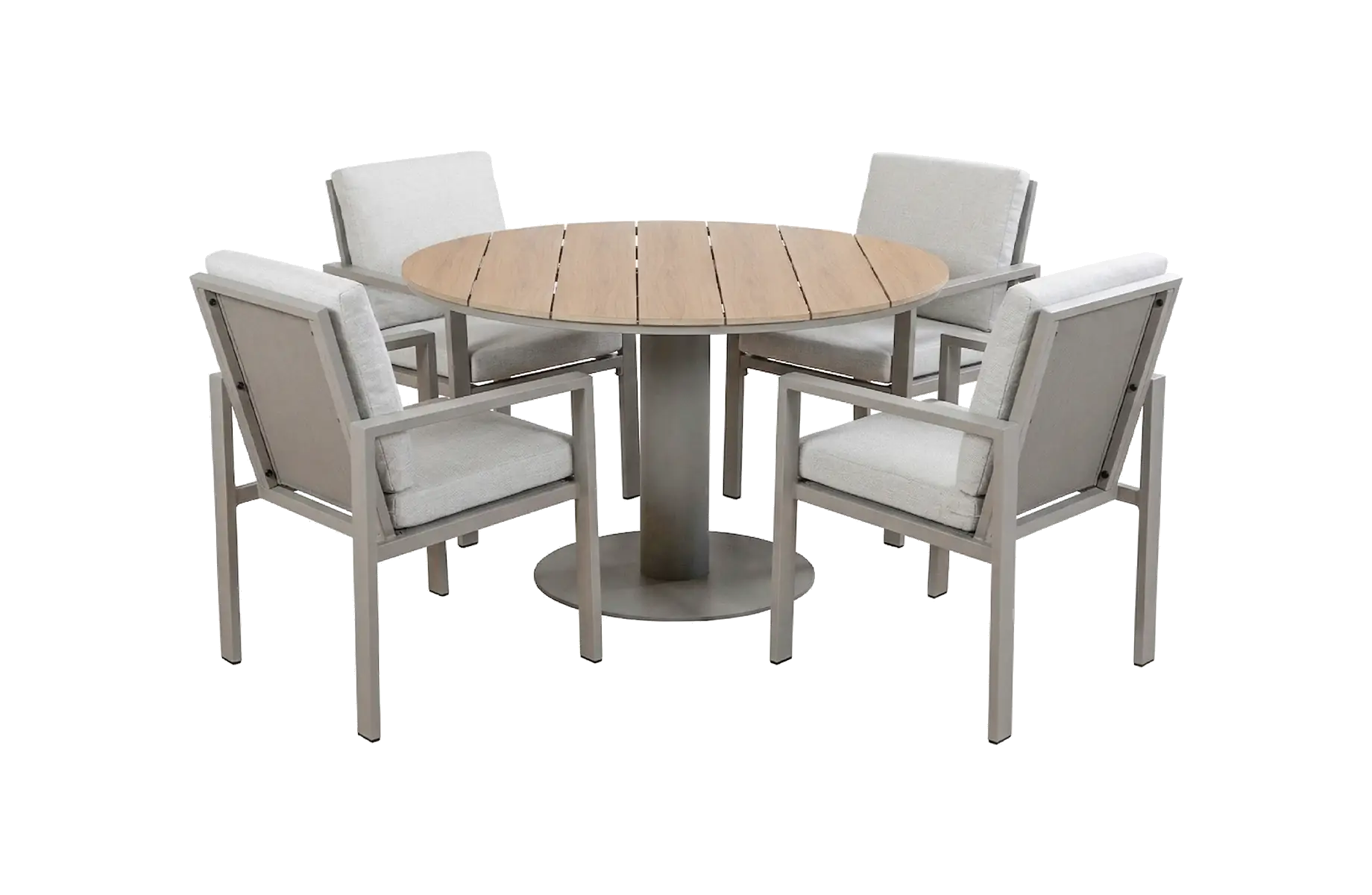 5-delige ronde tuinset | 4 Lumo tuinstoelen (Beige & Camel) | Tuintafel Tower ø120cm (Camel)